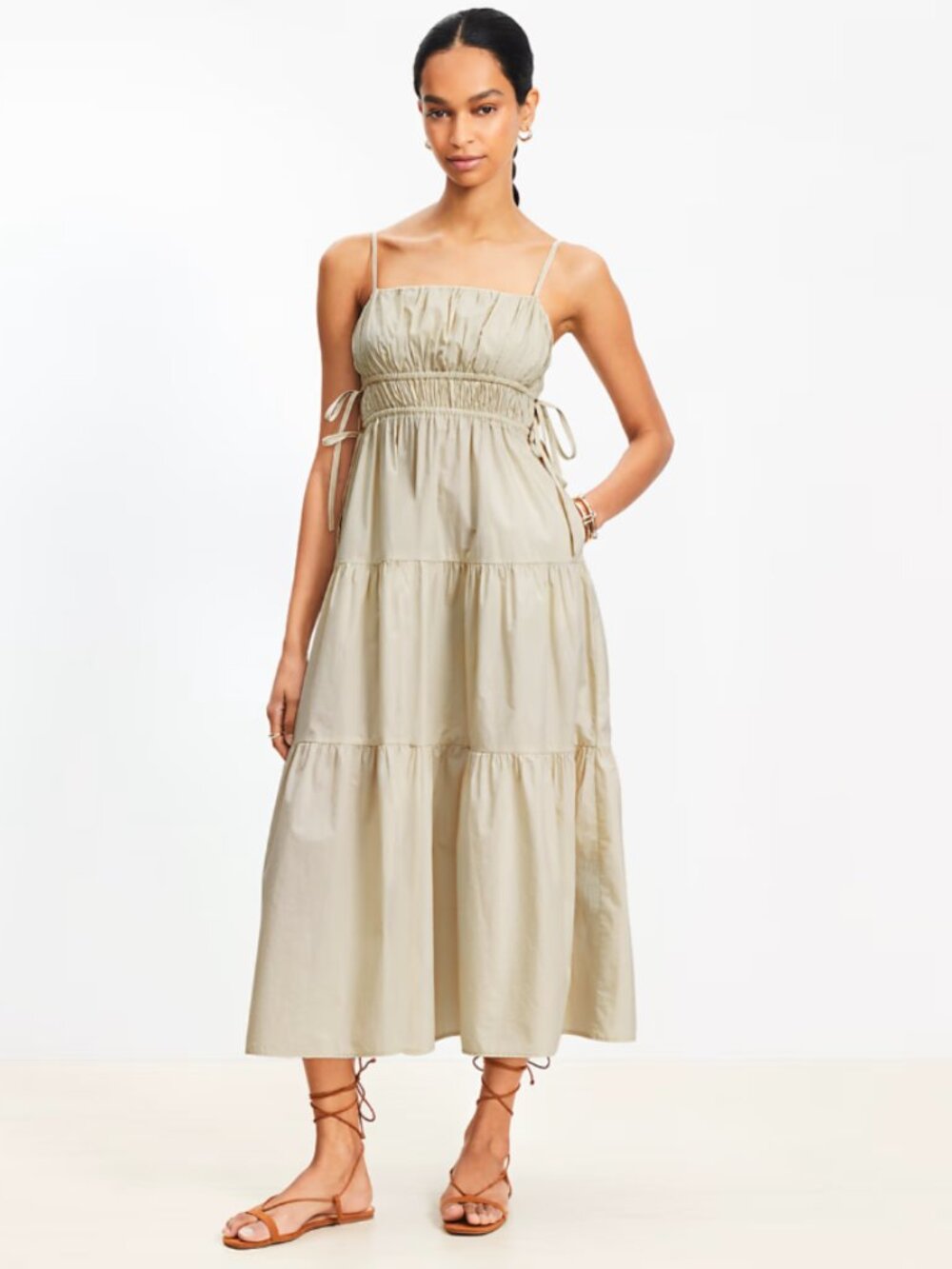 LOFT Tiered Midi Dress Beige Size 12